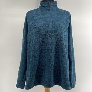 Eddie Bauer Quarter Zip Fleece Jacket turquoise pattern sz m layering warm